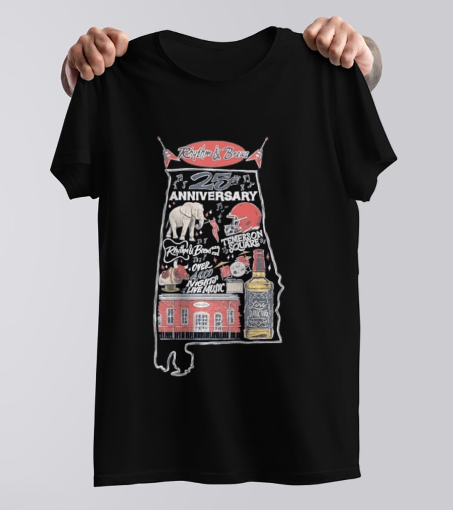 Rhythm & Brews 25th Anniversary Temerson Square Live Music Celebration Over 1000 Nights T-Shirt