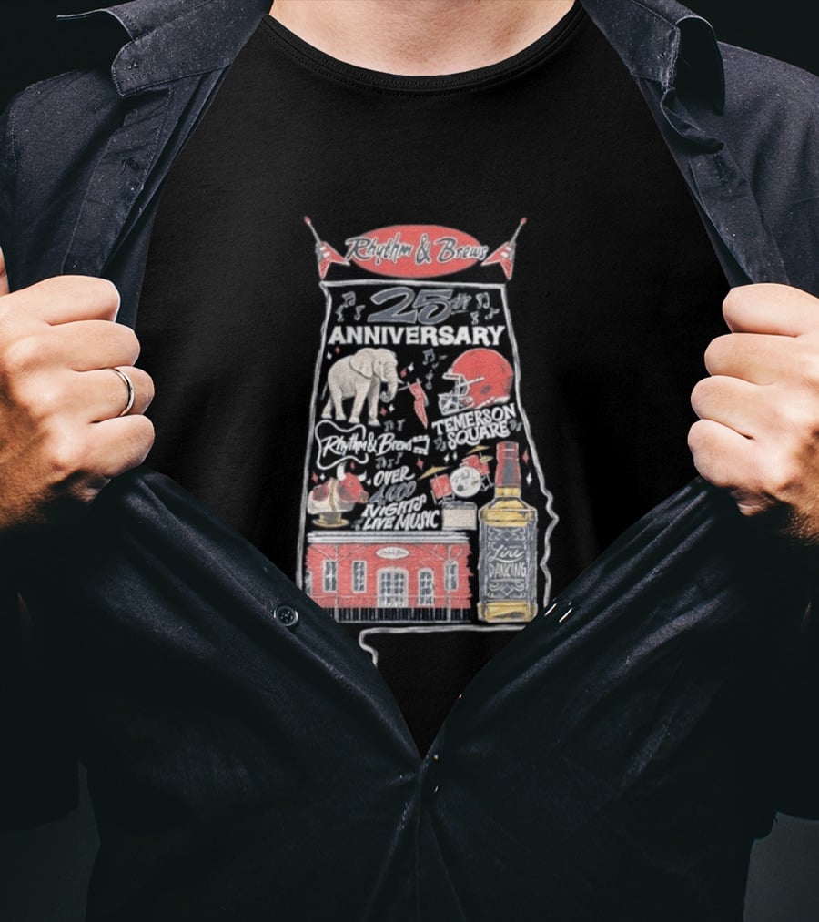 Rhythm & Brews 25th Anniversary Temerson Square Live Music Celebration Over 1000 Nights T-Shirt