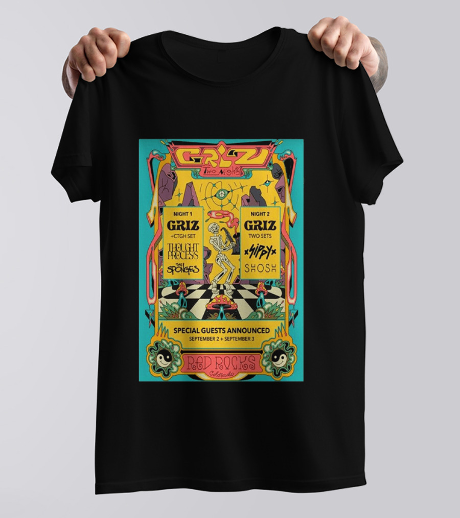 GRiZ Two Nights Red Rocks Amphitheatre Morrison CO Sep 2 3 2026 Special Guests The Sponges Muzzy Shosh T-Shirt