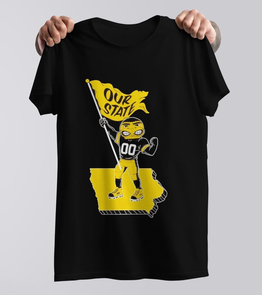 Herky The Hawk Flag Our State Iowa Map T-Shirt