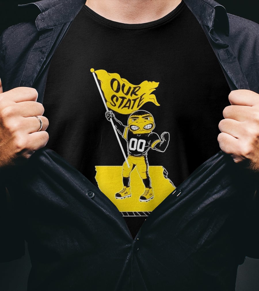 Herky The Hawk Flag Our State Iowa Map T-Shirt