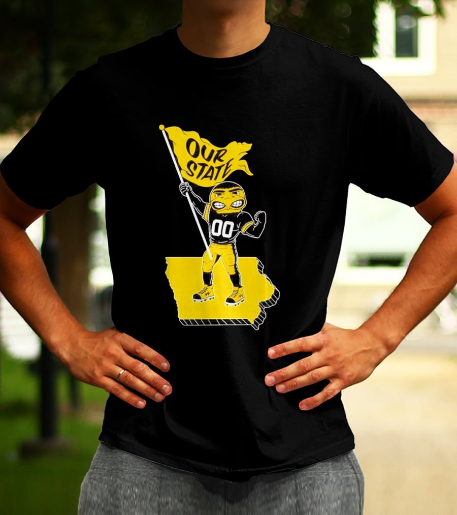 Herky The Hawk Flag Our State Iowa Map T-Shirt