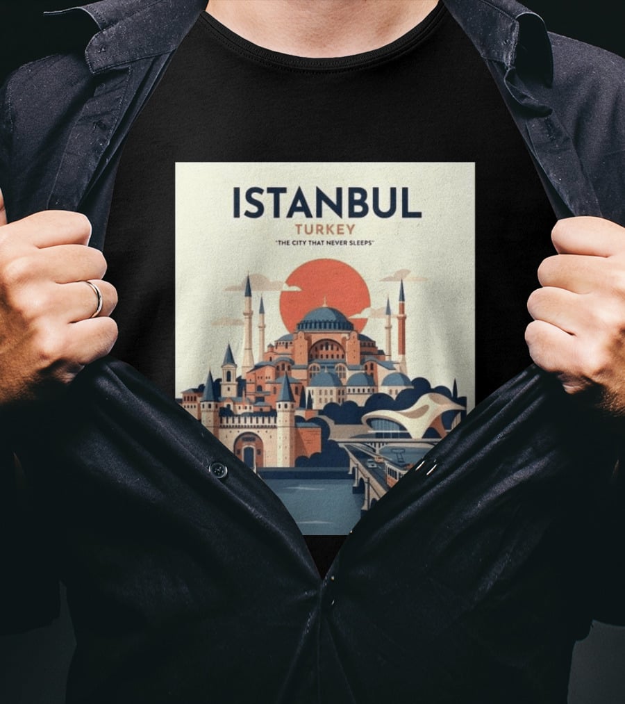 Istanbul Turkey The City That Never Sleeps Iconic Landmarks Urban Skyline Retro Style Scenic Tram And Sailboat T-Shirt