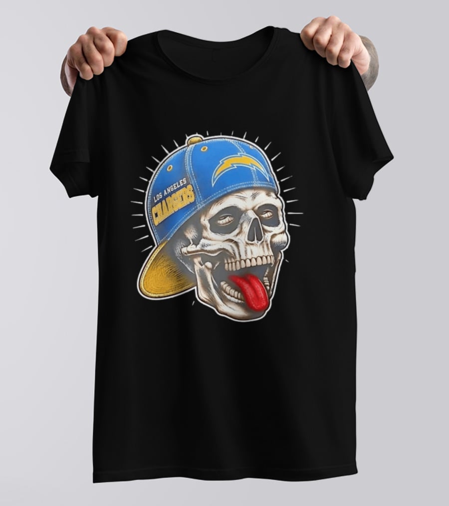 Los Angeles Chargers Skull Tongue Out Cap Football T-Shirt