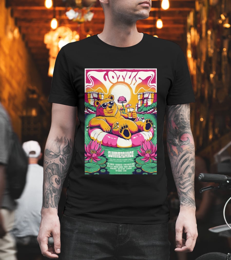 Lotus Summerdance 2026 Garrettsville OH Nelson Ledges Quarry Park Sep 4 6 With Bear Floating On Pool Relaxed Vibes T-Shirt