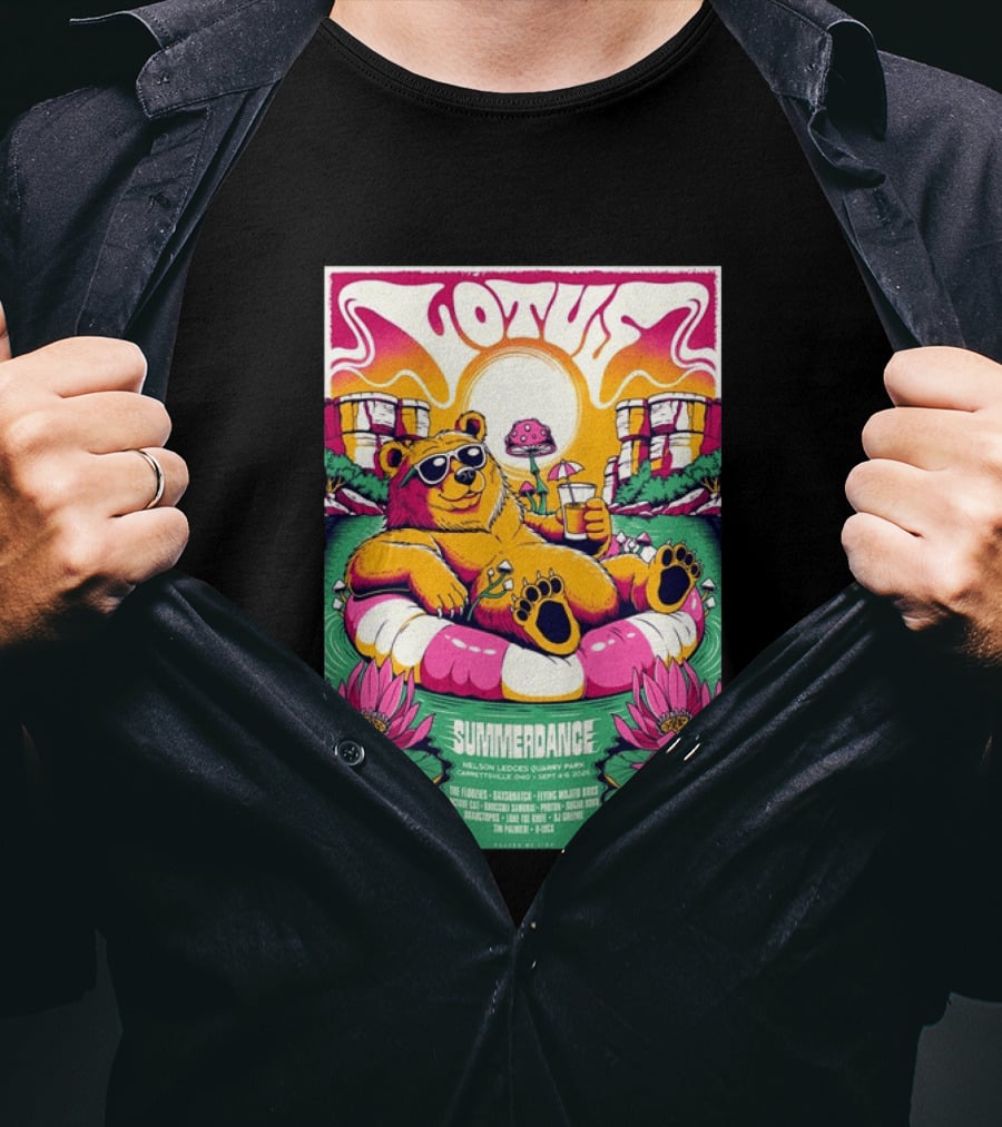 Lotus Summerdance 2026 Garrettsville OH Nelson Ledges Quarry Park Sep 4 6 With Bear Floating On Pool Relaxed Vibes T-Shirt