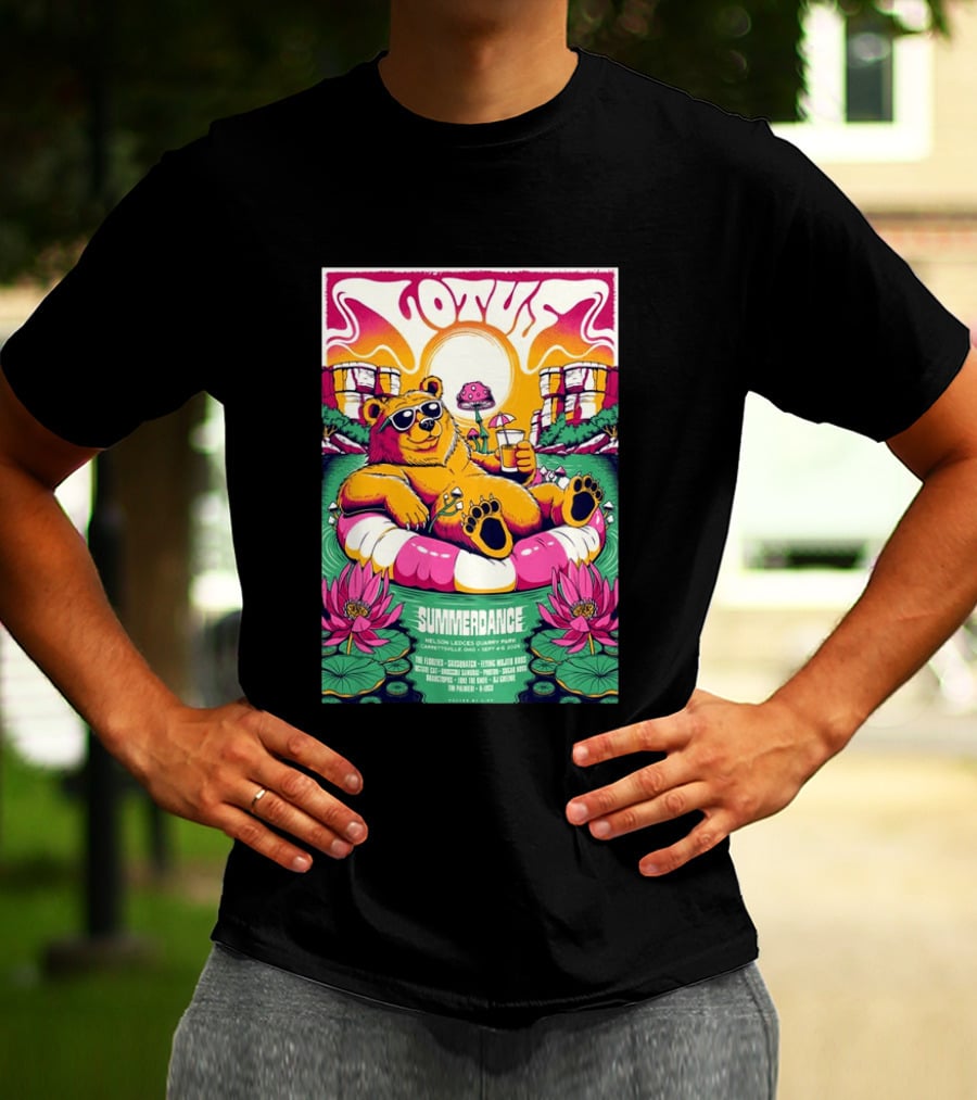 Lotus Summerdance 2026 Garrettsville OH Nelson Ledges Quarry Park Sep 4 6 With Bear Floating On Pool Relaxed Vibes T-Shirt