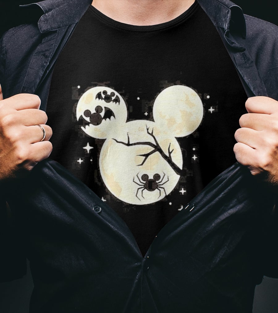 Mickey Mouse Moon Head Halloween Bat Spider Disney T-Shirt