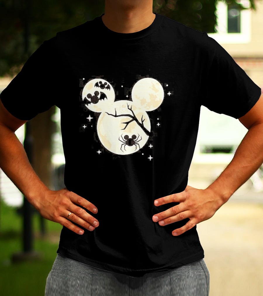 Mickey Mouse Moon Head Halloween Bat Spider Disney T-Shirt