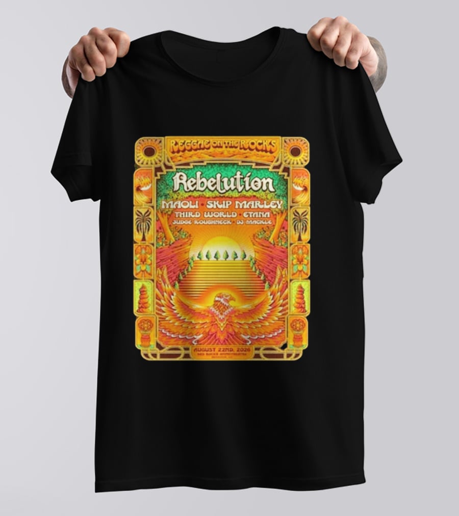 Rebelution Reggae On The Rocks 2026 Maoli Skip Marley Third World Etana August 22nd T-Shirt