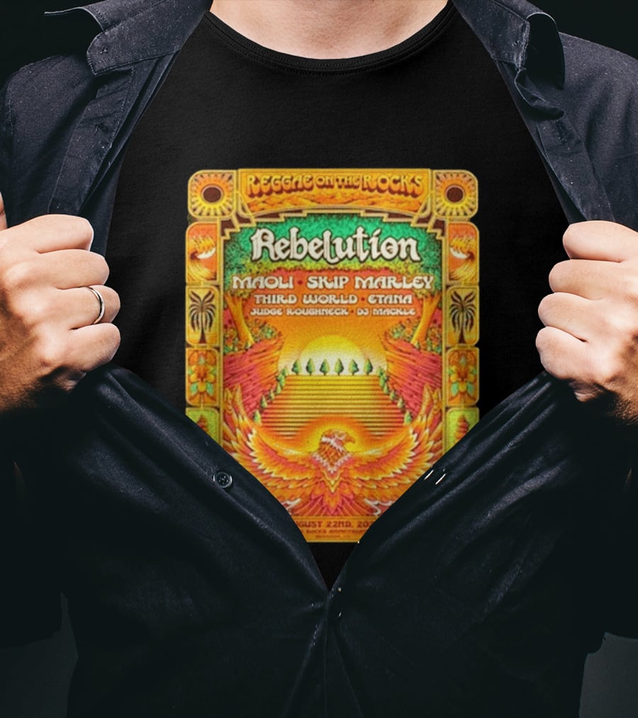 Rebelution Reggae On The Rocks 2026 Maoli Skip Marley Third World Etana August 22nd T-Shirt