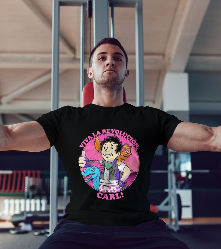 Viva La Revolución Carl Fallout Vault Boy Dinosaur Cat T-Shirt