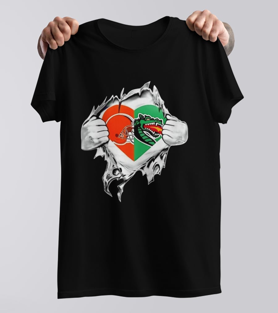 Cleveland Browns UAB Blazers Heart Superman Chest Rip T-Shirt