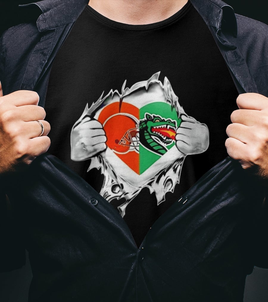 Cleveland Browns UAB Blazers Heart Superman Chest Rip T-Shirt