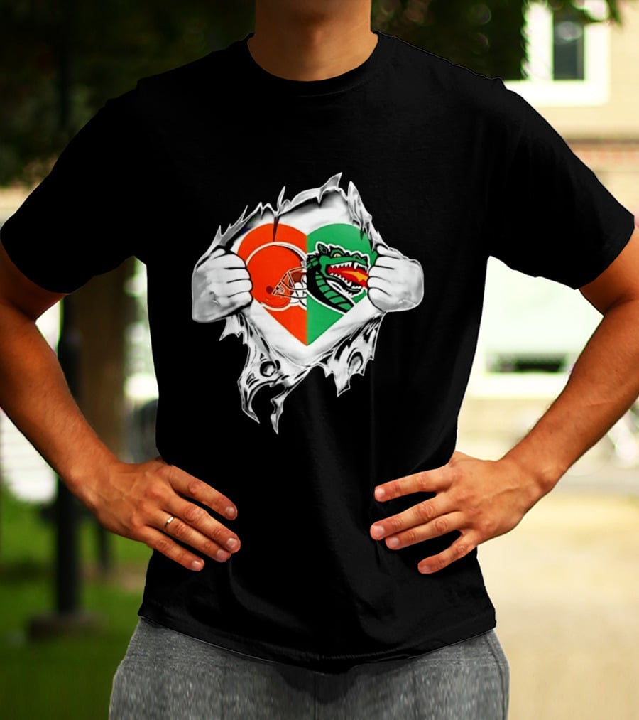 Cleveland Browns UAB Blazers Heart Superman Chest Rip T-Shirt