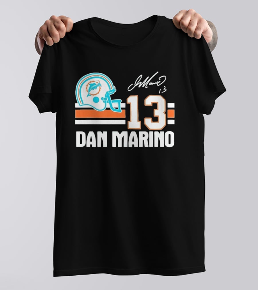 Miami Dolphins Dan Marino 13 Helmet Signature T-Shirt