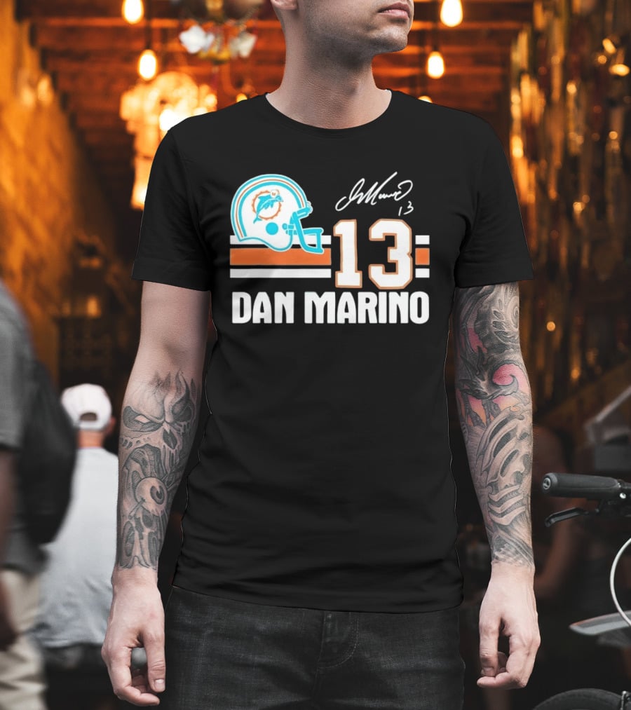 Miami Dolphins Dan Marino 13 Helmet Signature T-Shirt