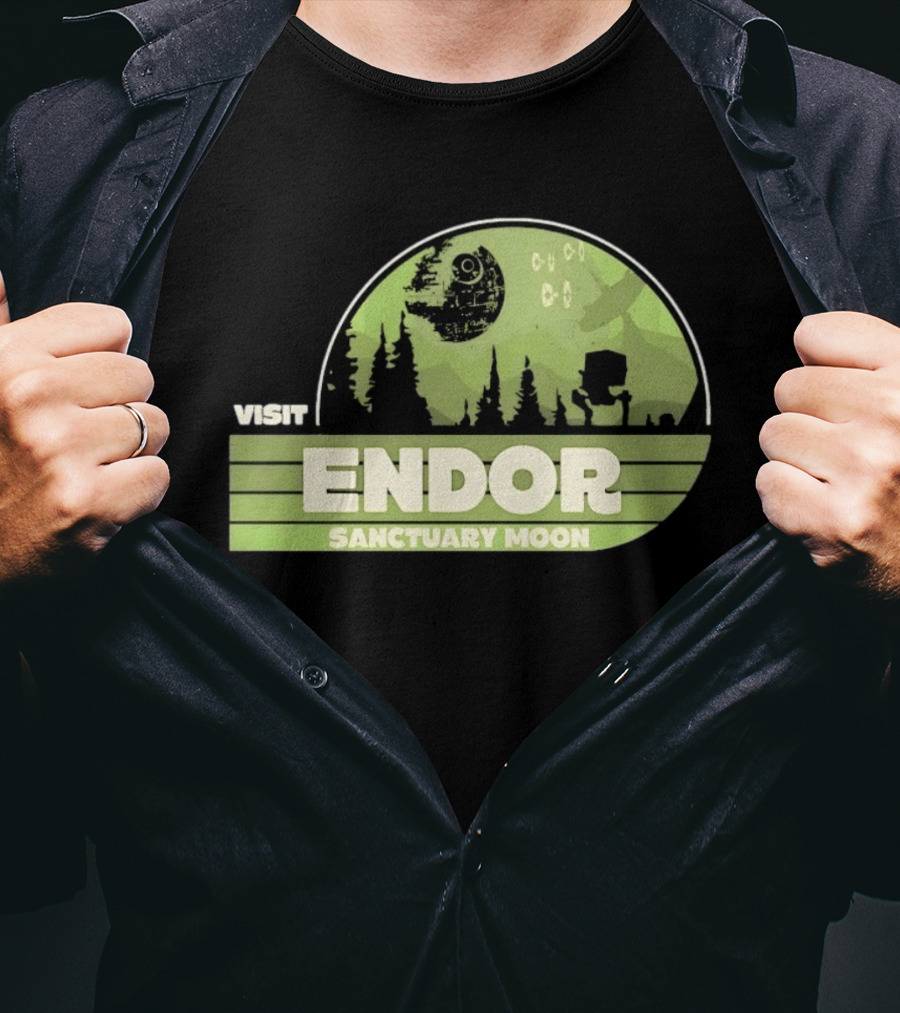 Visit Endor Sanctuary Moon Star Wars Retro Sci Fi Scene T-Shirt