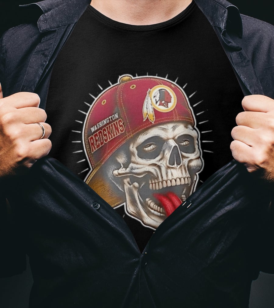 Washington Redskins Football Skull Tongue Out Cap T-Shirt