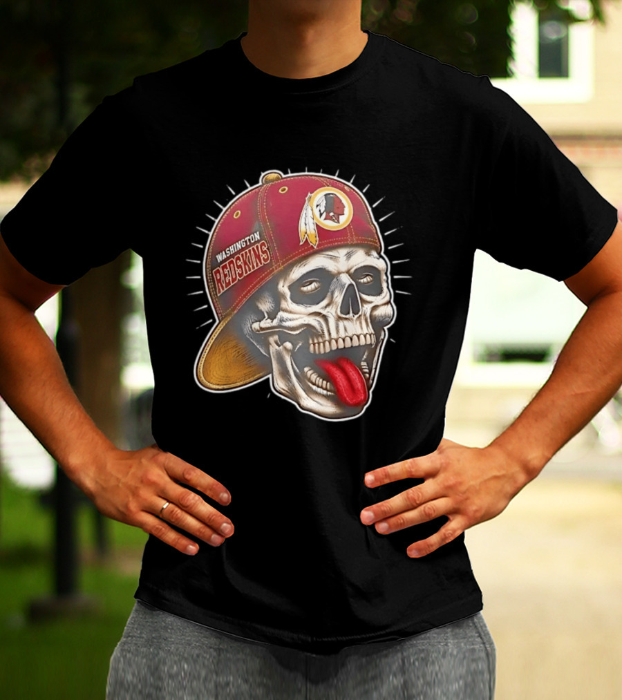 Washington Redskins Football Skull Tongue Out Cap T-Shirt