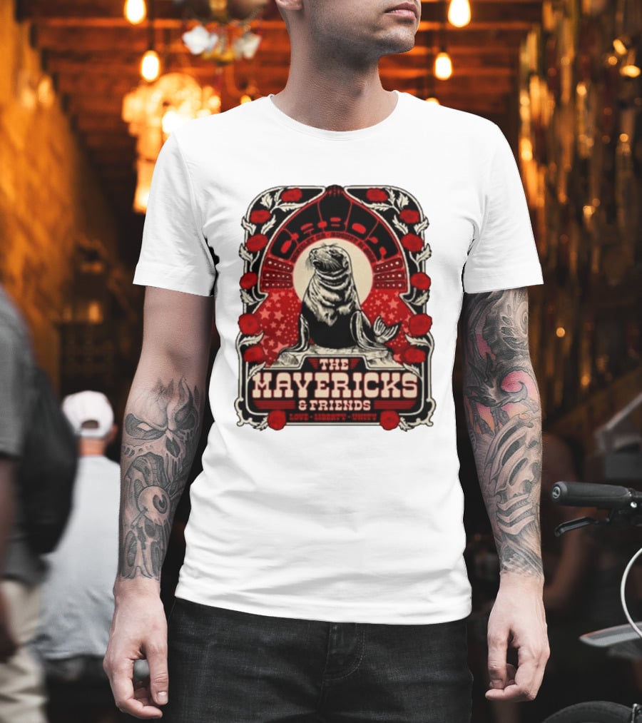 Beverly MA 08.21.2026 The Mavericks Love Liberty Unity Friends Seal And Roses T-Shirt