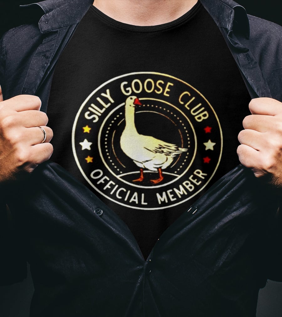 Silly Goose Club Official Member Goose Badge With Stars T-Shirt