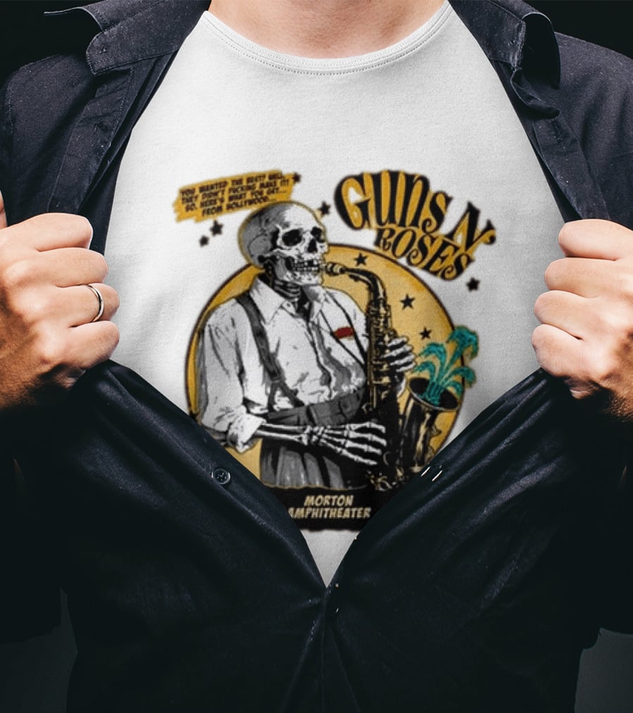 Guns N' Roses Aug 19 2026 Morton Amphitheater Kansas City Skeleton Saxophone T-Shirt