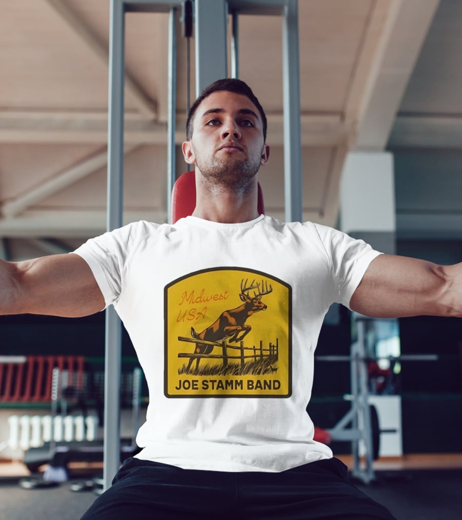 Joe Stamm Band Midwest USA Deer Jumping Fence Over Farm Field T-Shirt