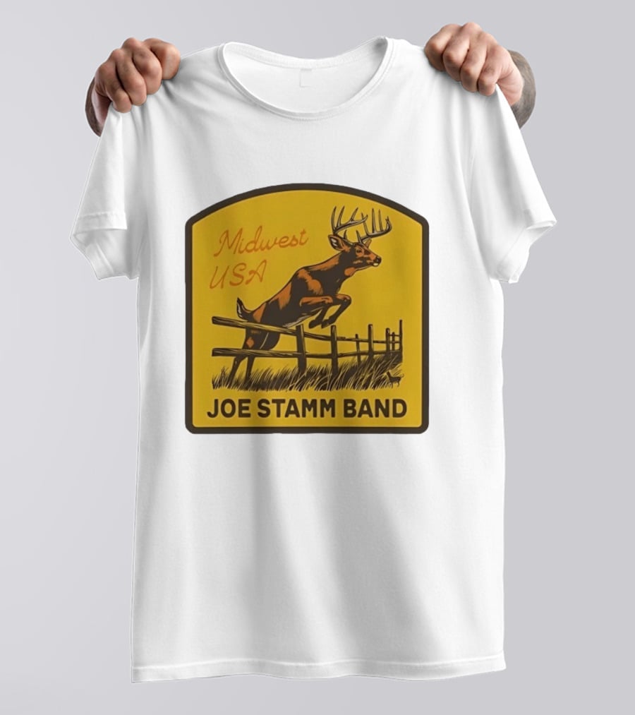 Joe Stamm Band Midwest USA Deer Jumping Fence Over Farm Field T-Shirt