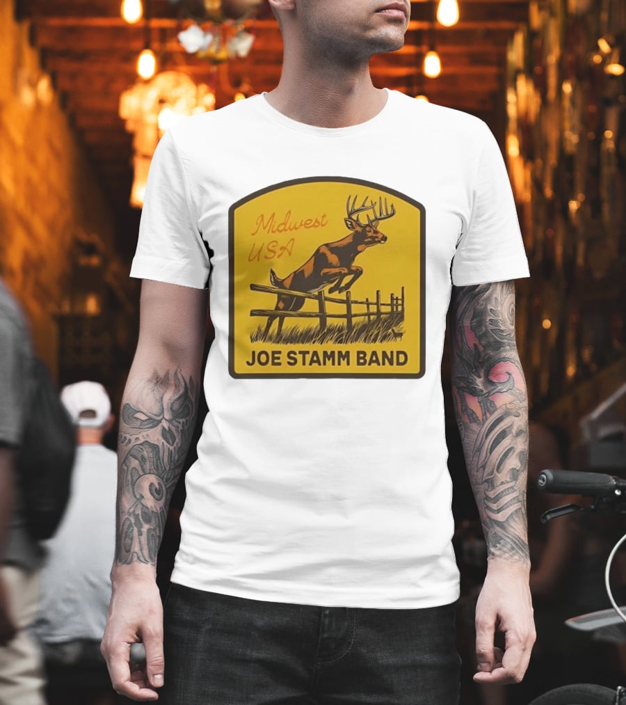 Joe Stamm Band Midwest USA Deer Jumping Fence Over Farm Field T-Shirt