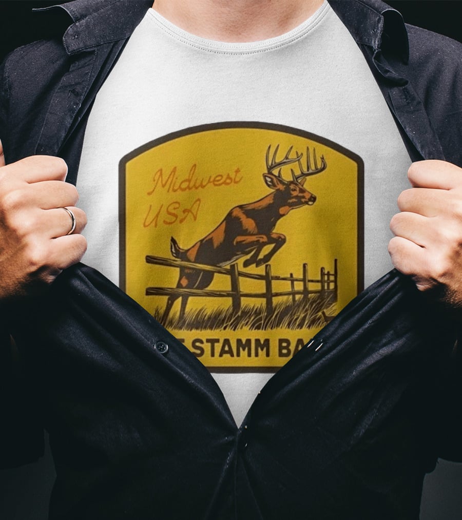 Joe Stamm Band Midwest USA Deer Jumping Fence Over Farm Field T-Shirt