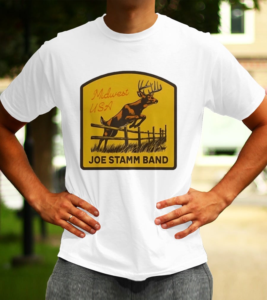Joe Stamm Band Midwest USA Deer Jumping Fence Over Farm Field T-Shirt