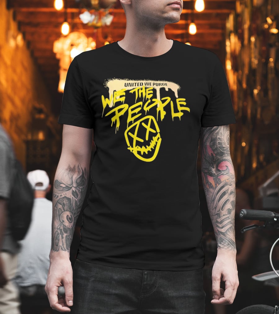 United We Purge We The People Horror Movie Mask Dripping Yellow T-Shirt