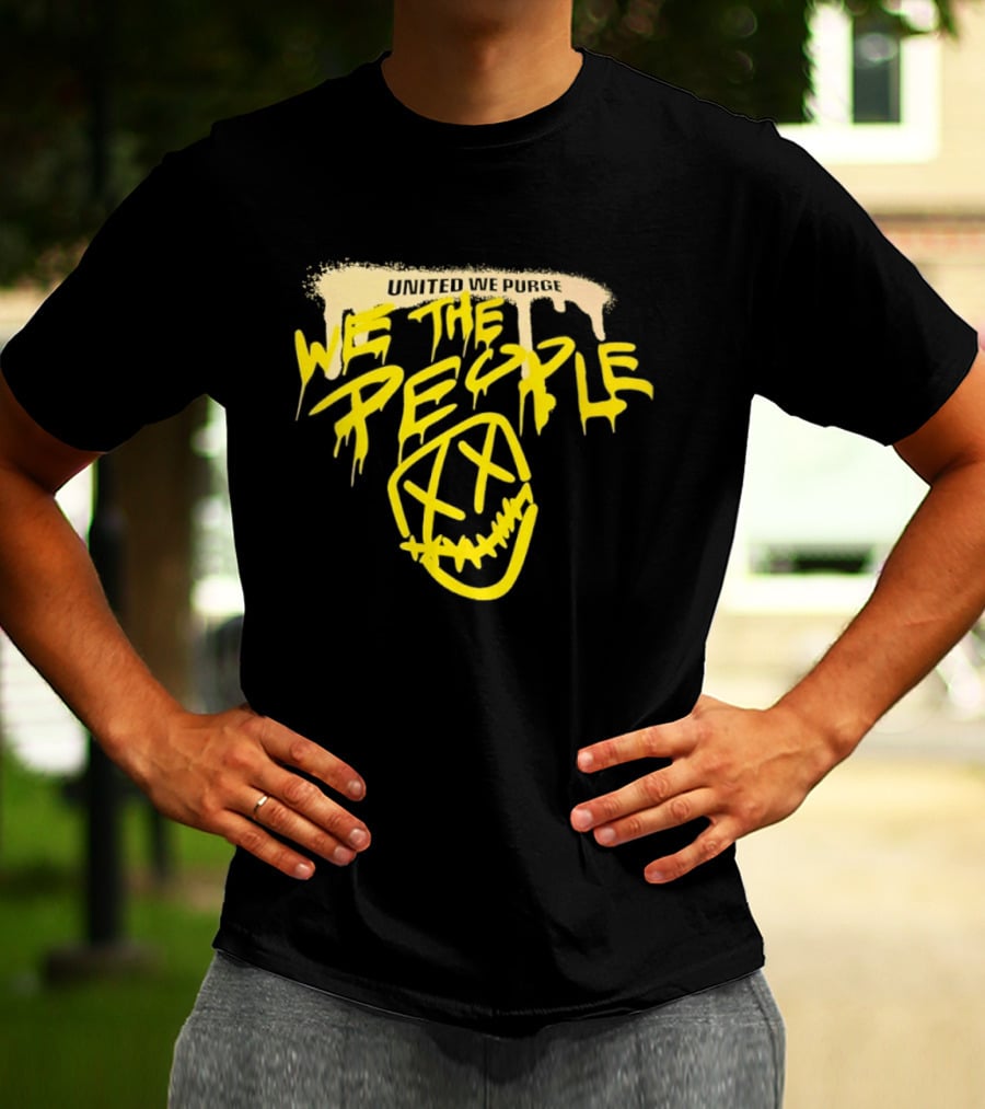 United We Purge We The People Horror Movie Mask Dripping Yellow T-Shirt
