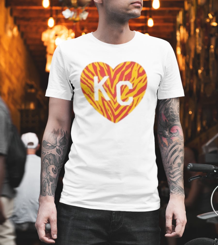 Made In KC Red Yellow Stripes Heart Charlie Hustle T-Shirt