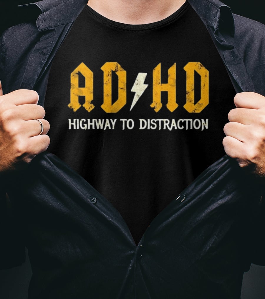 AD HD Highway To Distraction Distressed Lightning Bolt T-Shirt