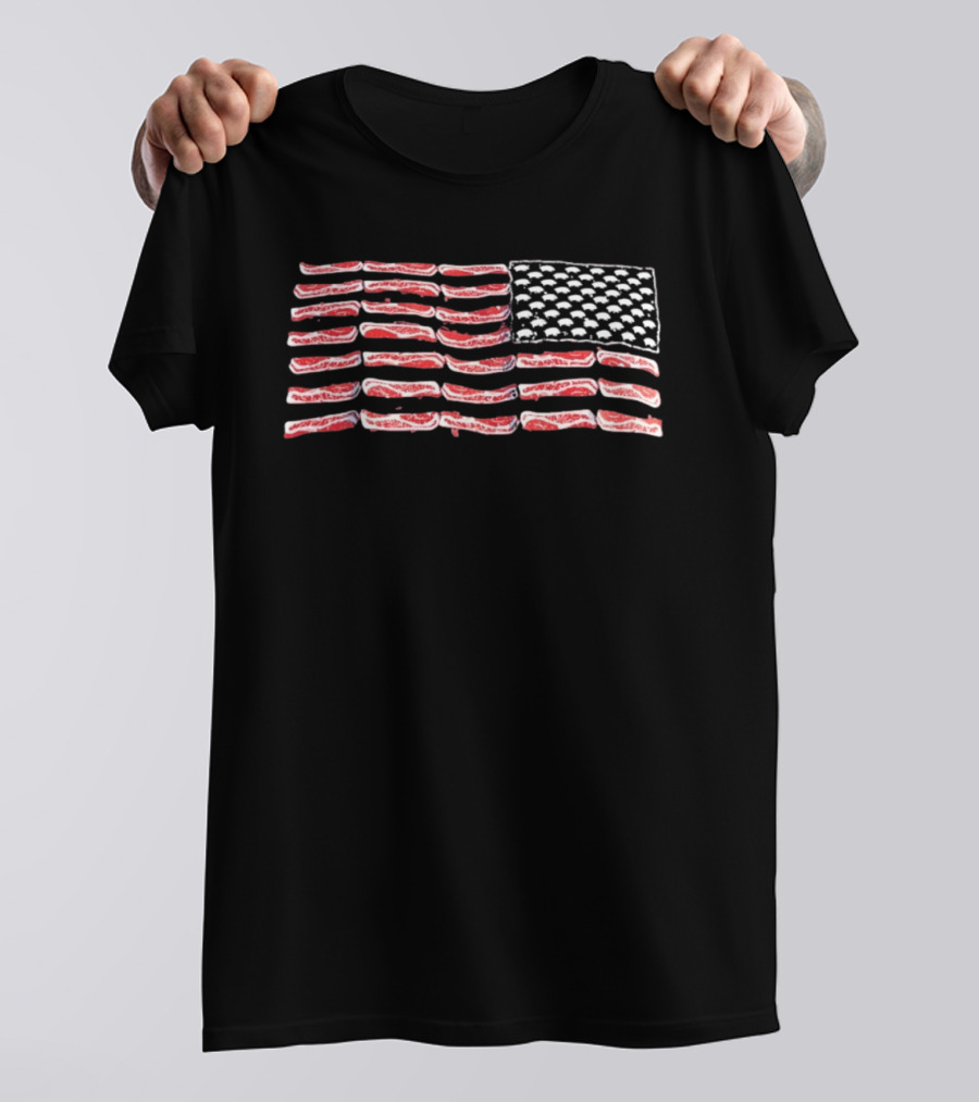 American Flag Bacon Strips With Pigs Pork Lover T-Shirt