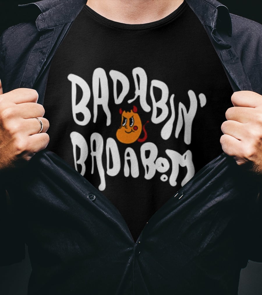 Badabing' Badaboom Cartoon Orange Smiley Face With Devil Horns T-Shirt
