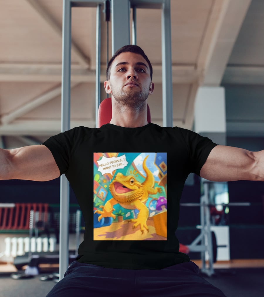 Bearded Dragon Hello People I Want To Eat Funny Lizard Cartoon T-Shirt