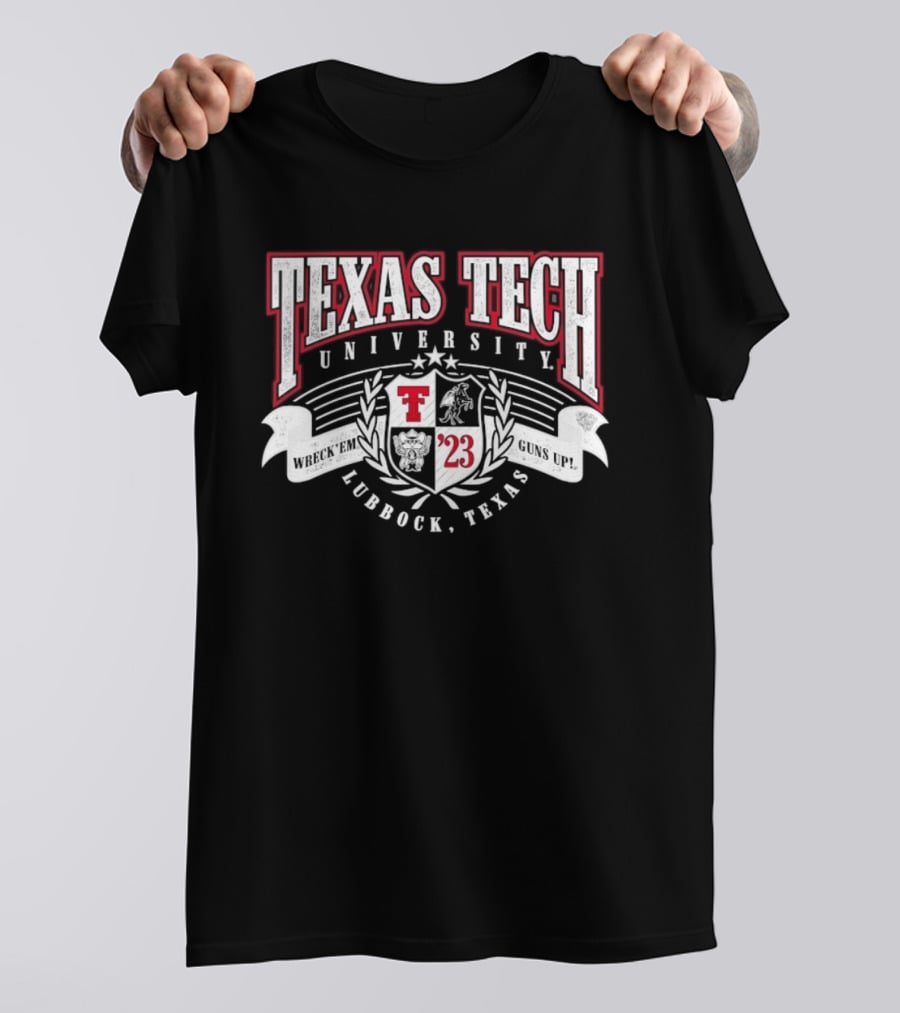 Texas Tech University Wreck 'Em Guns Up '23 Lubbock Texas Emblem Crest T-Shirt
