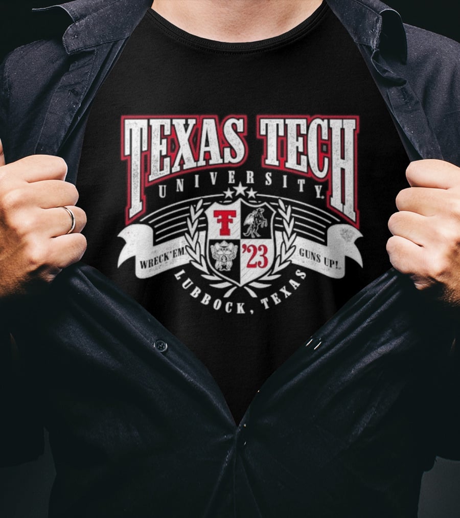 Texas Tech University Wreck 'Em Guns Up '23 Lubbock Texas Emblem Crest T-Shirt