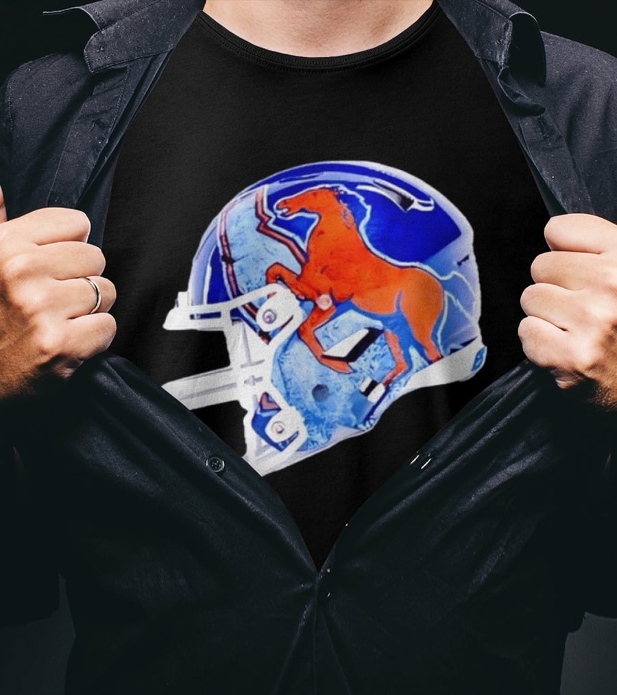 Denver Broncos Horse Helmet Blue And Orange NFL Team Gear T-Shirt