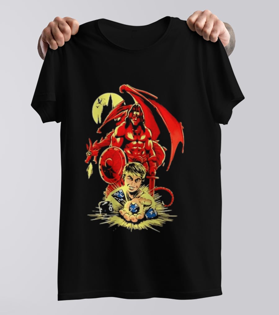 Dungeons And Dragons Player With Red Dragon And Blue Dice Adventure T-Shirt