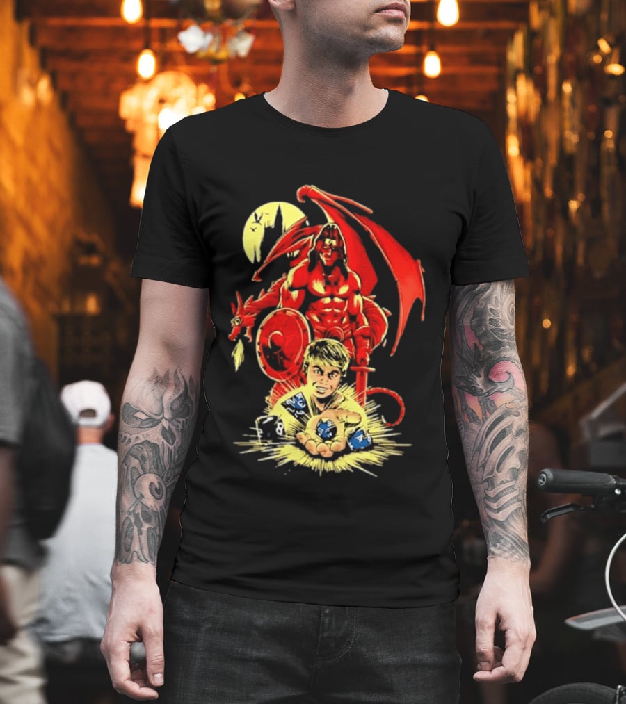 Dungeons And Dragons Player With Red Dragon And Blue Dice Adventure T-Shirt