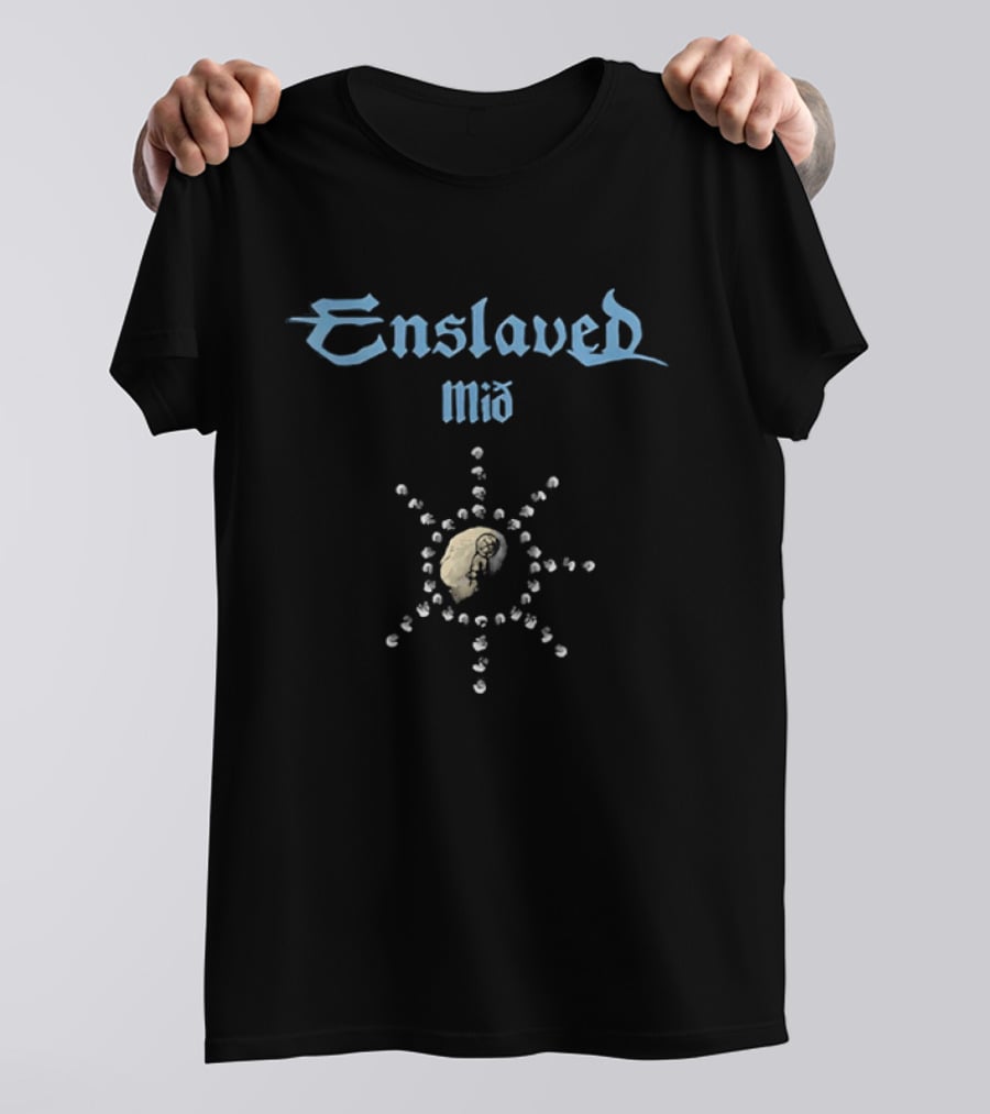 Enslaved Mið Sunburst Symbol Nordic Black Metal Band T-Shirt
