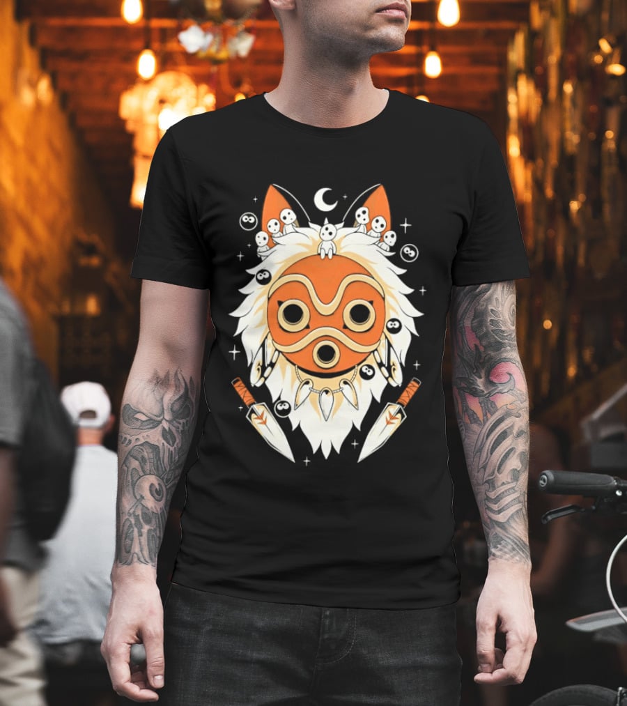 Princess Mononoke Mask Kodama Spirits Crescent Moon Daggers T-Shirt