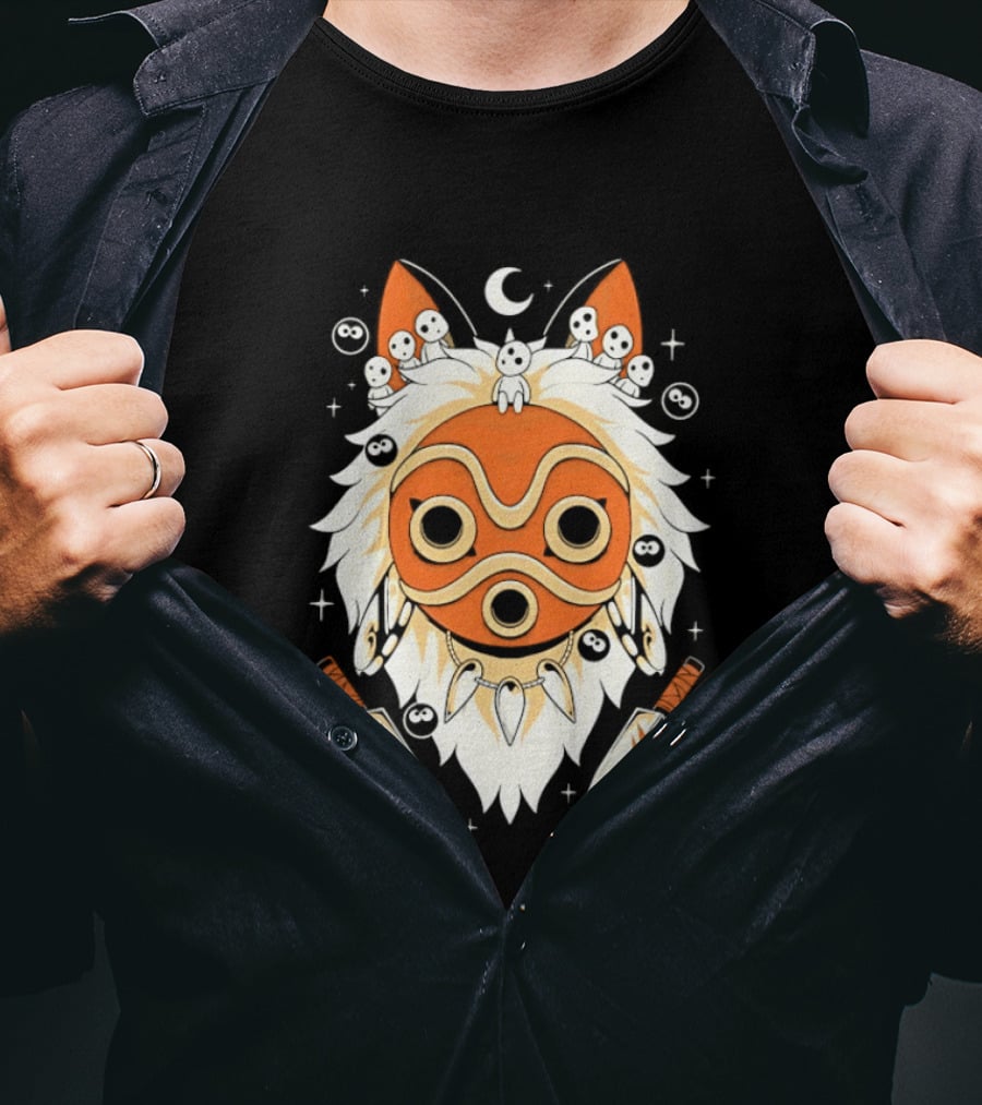 Princess Mononoke Mask Kodama Spirits Crescent Moon Daggers T-Shirt