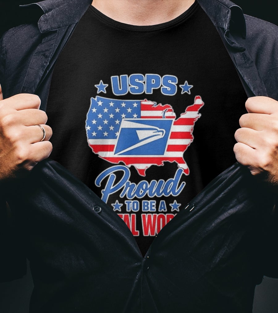 USPS Proud Postal Worker Mail Carrier USA Map T-Shirt