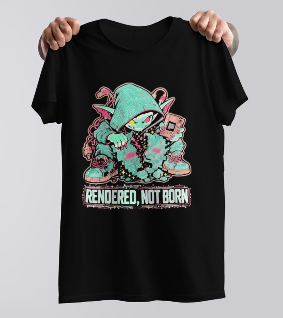 Rendered Not Born Cyber Goblin Gamer Cyberpunk Game Console T-Shirt