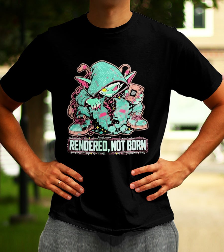 Rendered Not Born Cyber Goblin Gamer Cyberpunk Game Console T-Shirt
